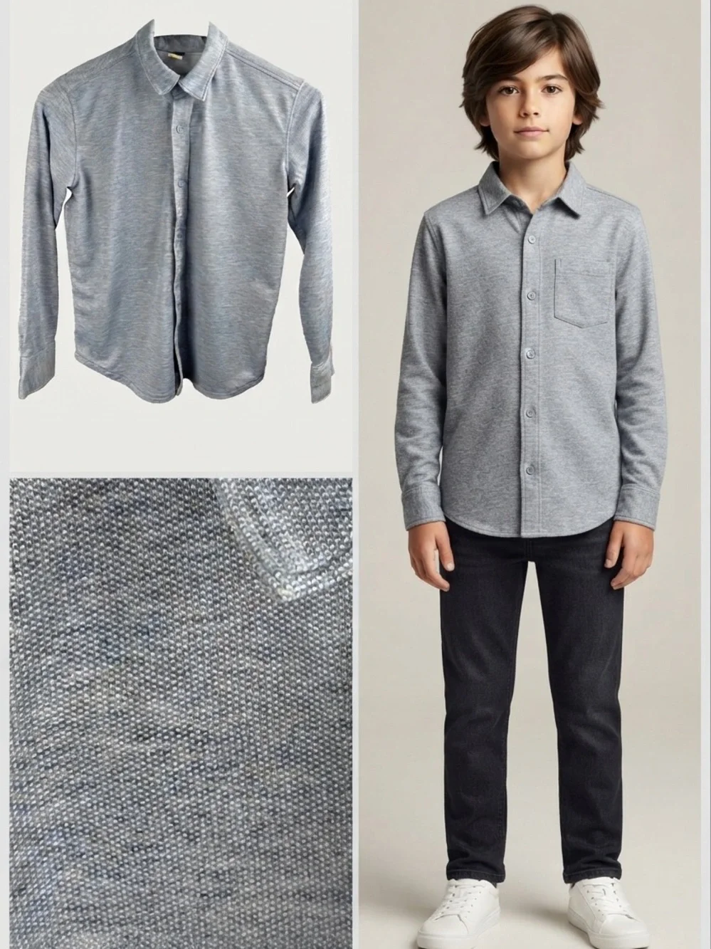 Super-Soft Stretch Old Navy Kids Button Up Oxford Dress Shirt M 8 Blue Gray Long